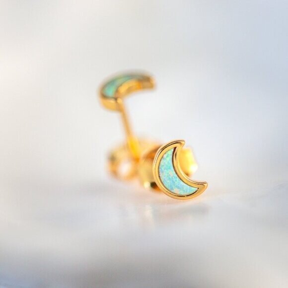 Dainty Opal Stud Earrings Pretty Opal Ear Stack Celestial Earrings Moon Studs - Picture 12 of 13